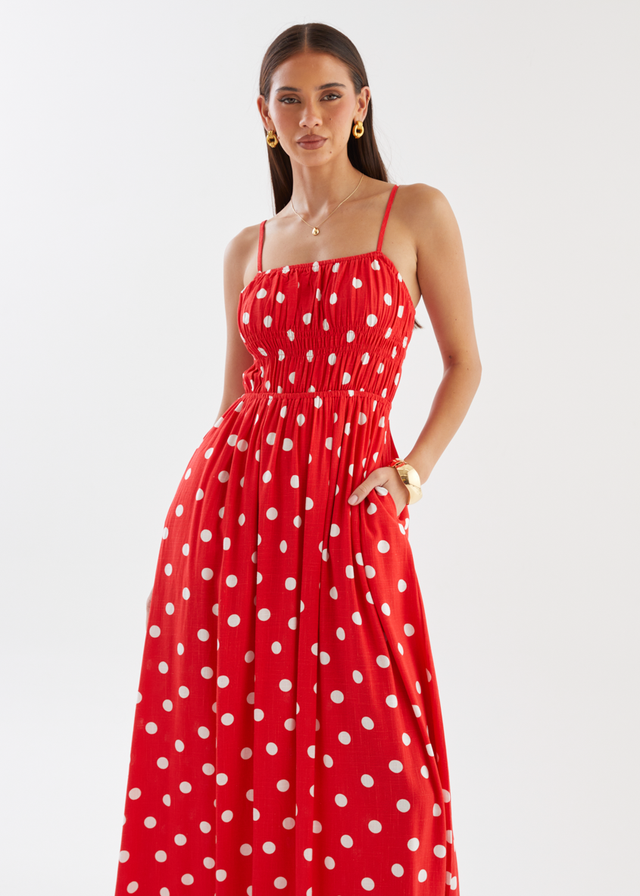 Nina Maxi Dress - Red Polka