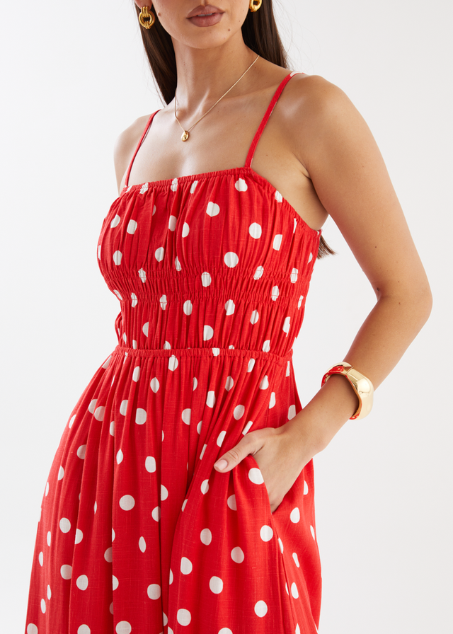 Nina Maxi Dress - Red Polka