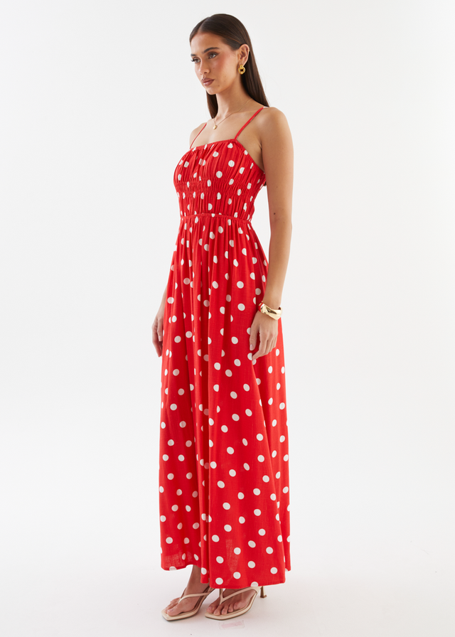 Nina Maxi Dress - Red Polka