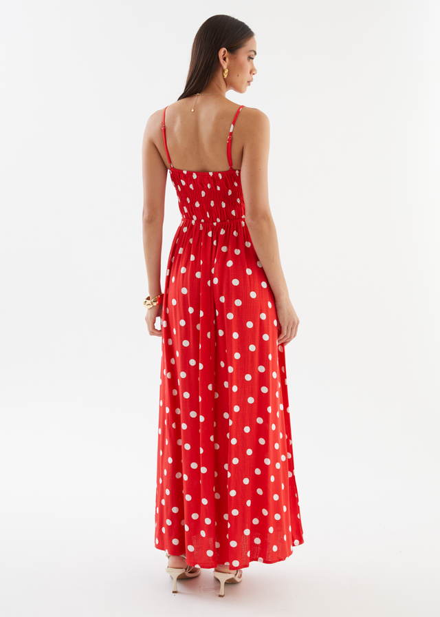 Nina Maxi Dress - Red Polka