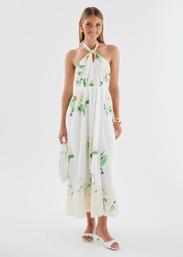 Kendall Halter Midi Dress - Lemon Blossom