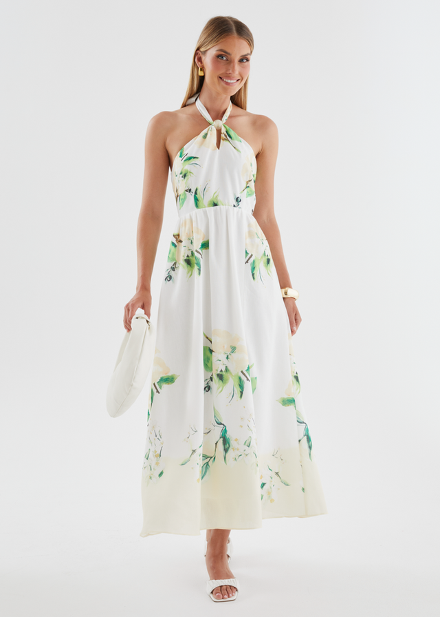 Kendall Halter Midi Dress - Lemon Blossom