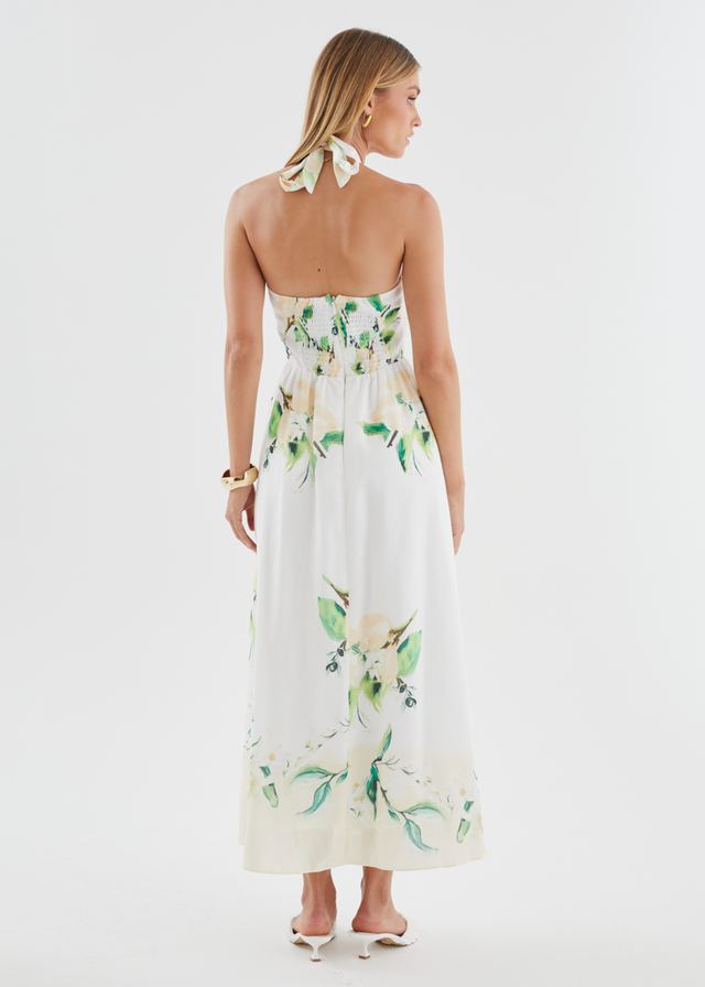 Kendall Halter Midi Dress - Lemon Blossom