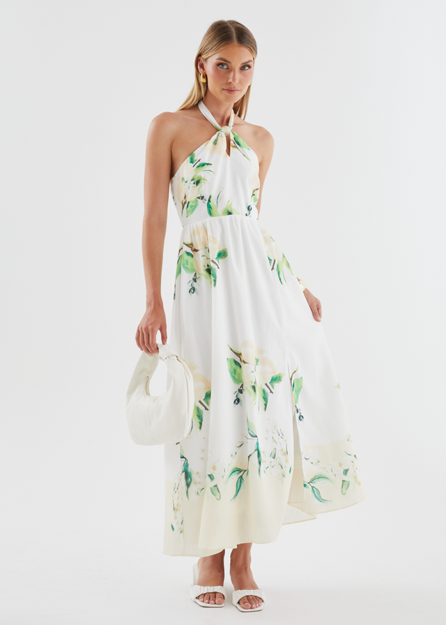 Kendall Halter Midi Dress - Lemon Blossom