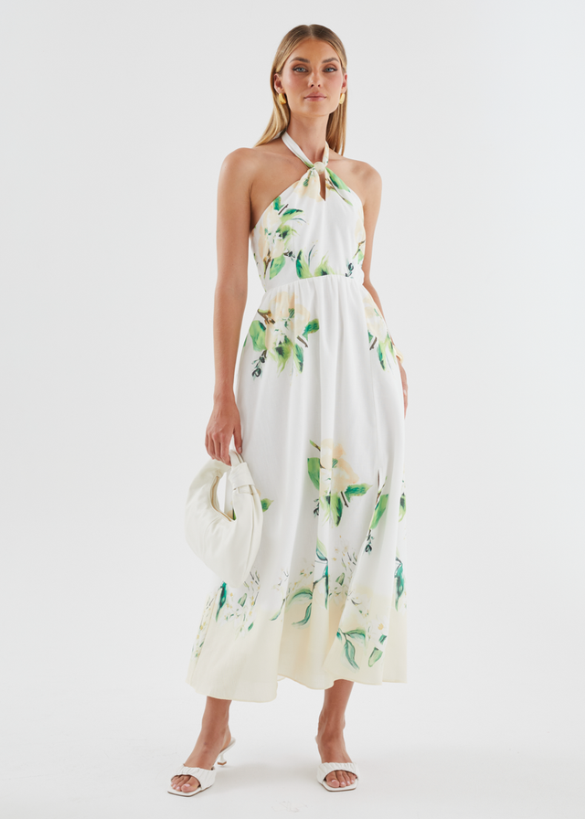 Kendall Halter Midi Dress - Lemon Blossom