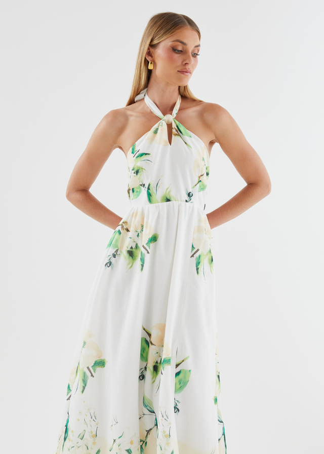 Kendall Halter Midi Dress - Lemon Blossom