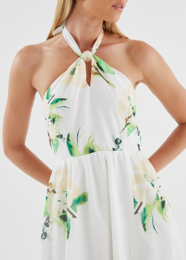 Kendall Halter Midi Dress - Lemon Blossom