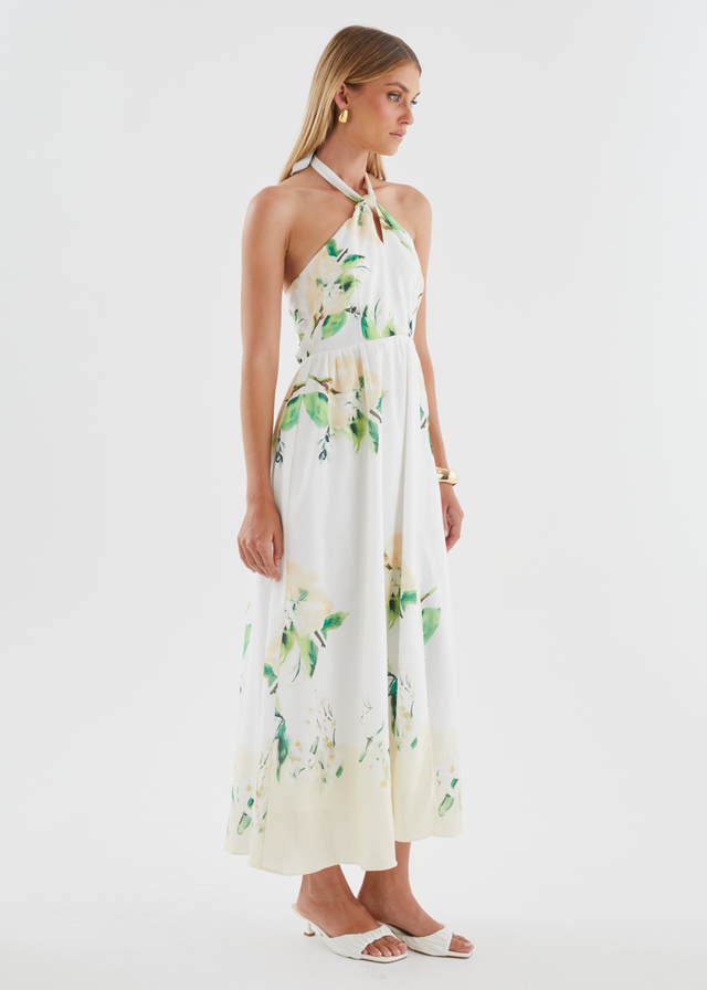 Kendall Halter Midi Dress - Lemon Blossom