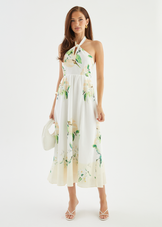 Kendall Halter Midi Dress - Lemon Blossom