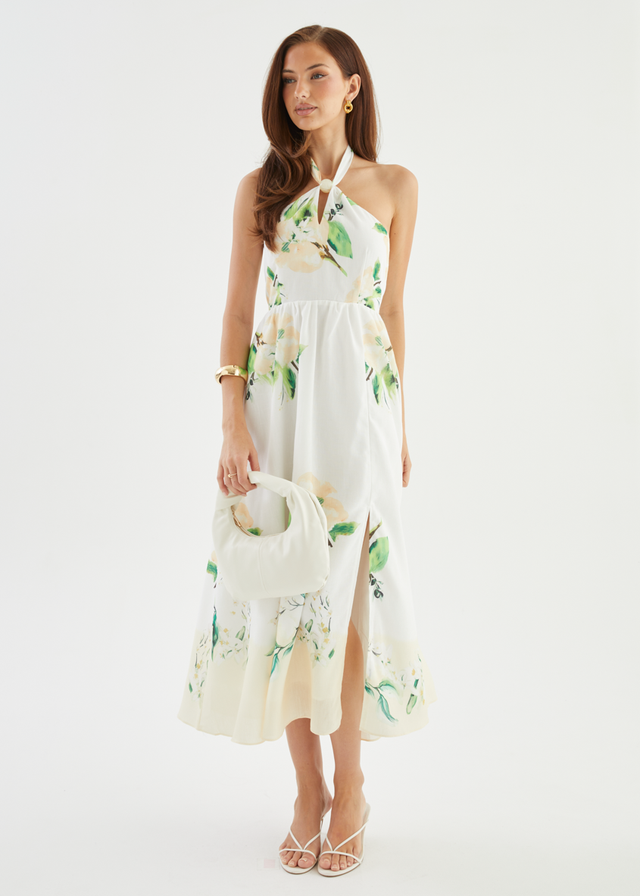 Kendall Halter Midi Dress - Lemon Blossom
