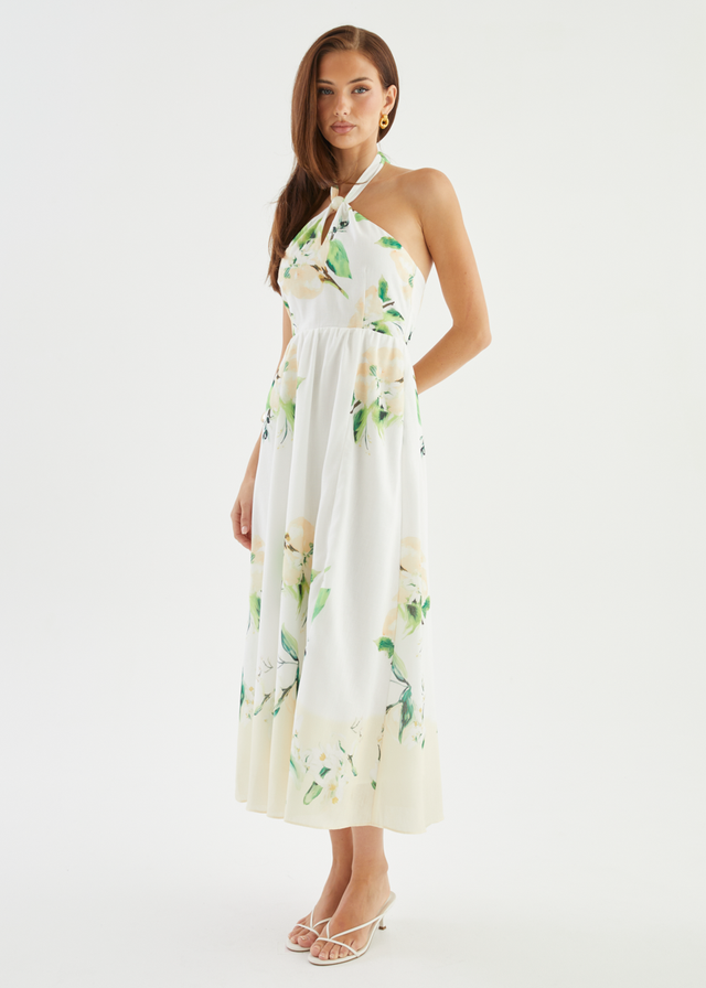Kendall Halter Midi Dress - Lemon Blossom