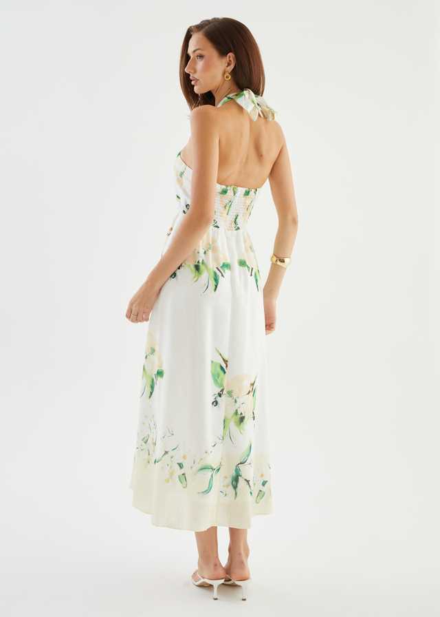 Kendall Halter Midi Dress - Lemon Blossom