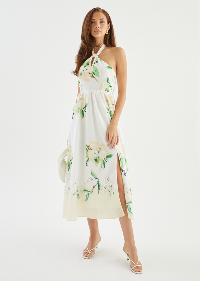 Kendall Halter Midi Dress - Lemon Blossom
