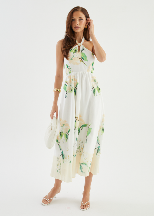 Kendall Halter Midi Dress - Lemon Blossom