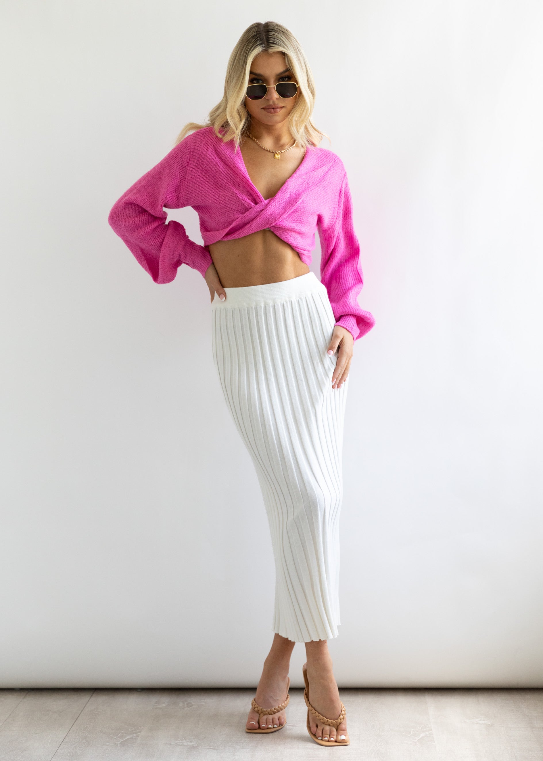 Kesor Cropped Sweater - Hot Pink