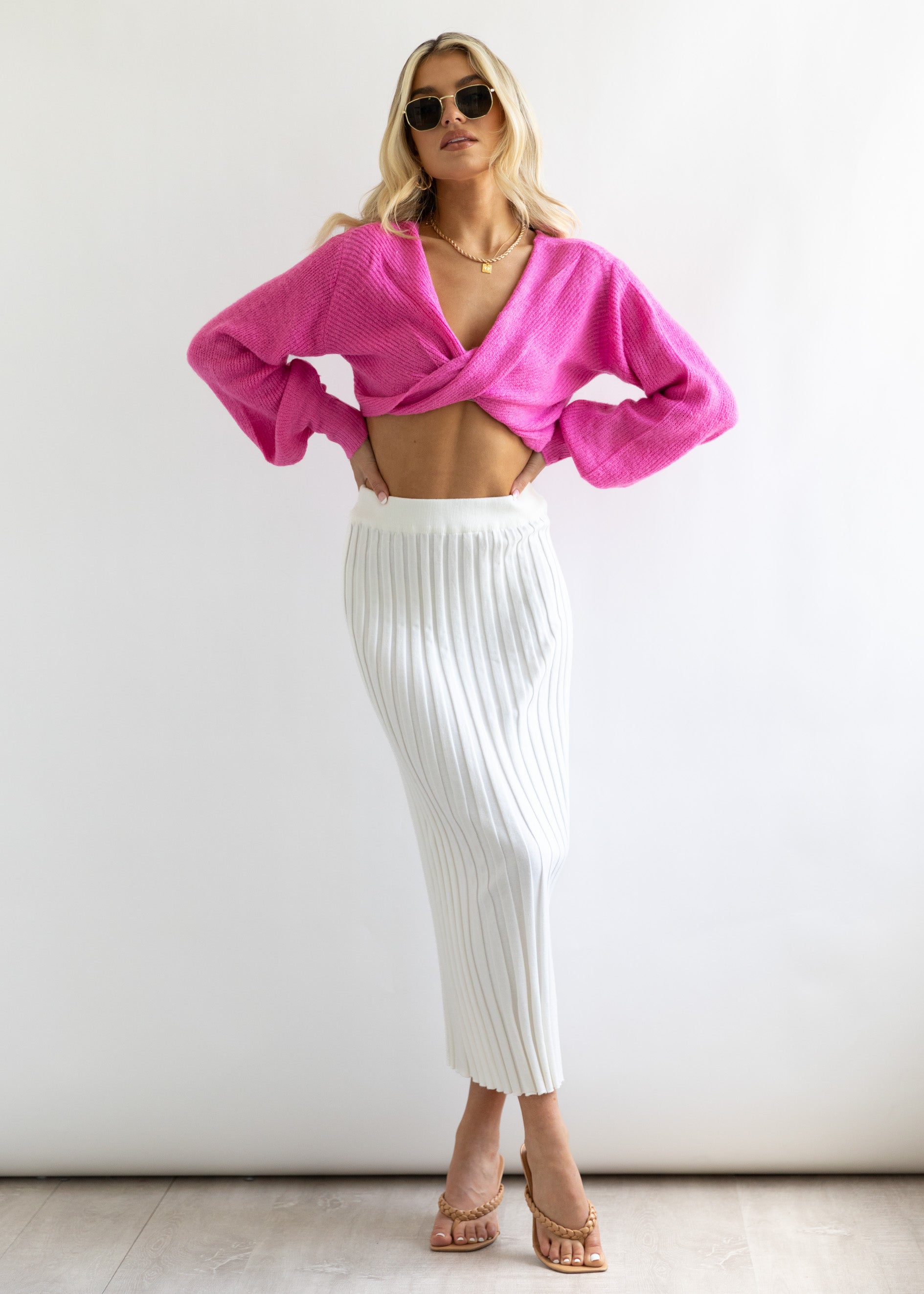 Kesor Cropped Sweater - Hot Pink