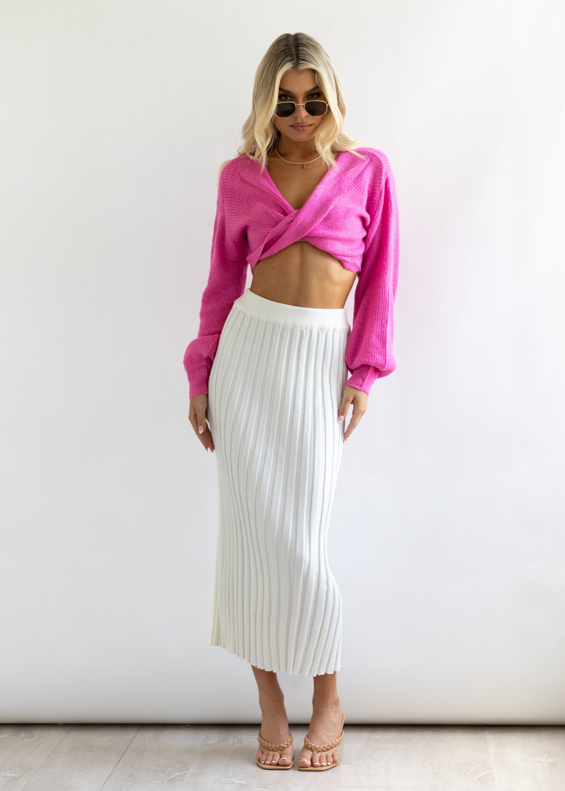 Kesor Cropped Sweater - Hot Pink