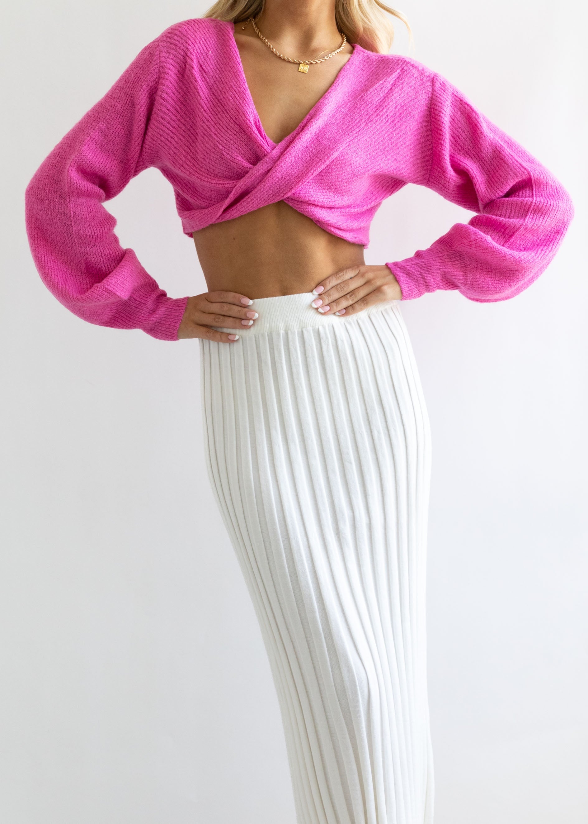 Kesor Cropped Sweater - Hot Pink