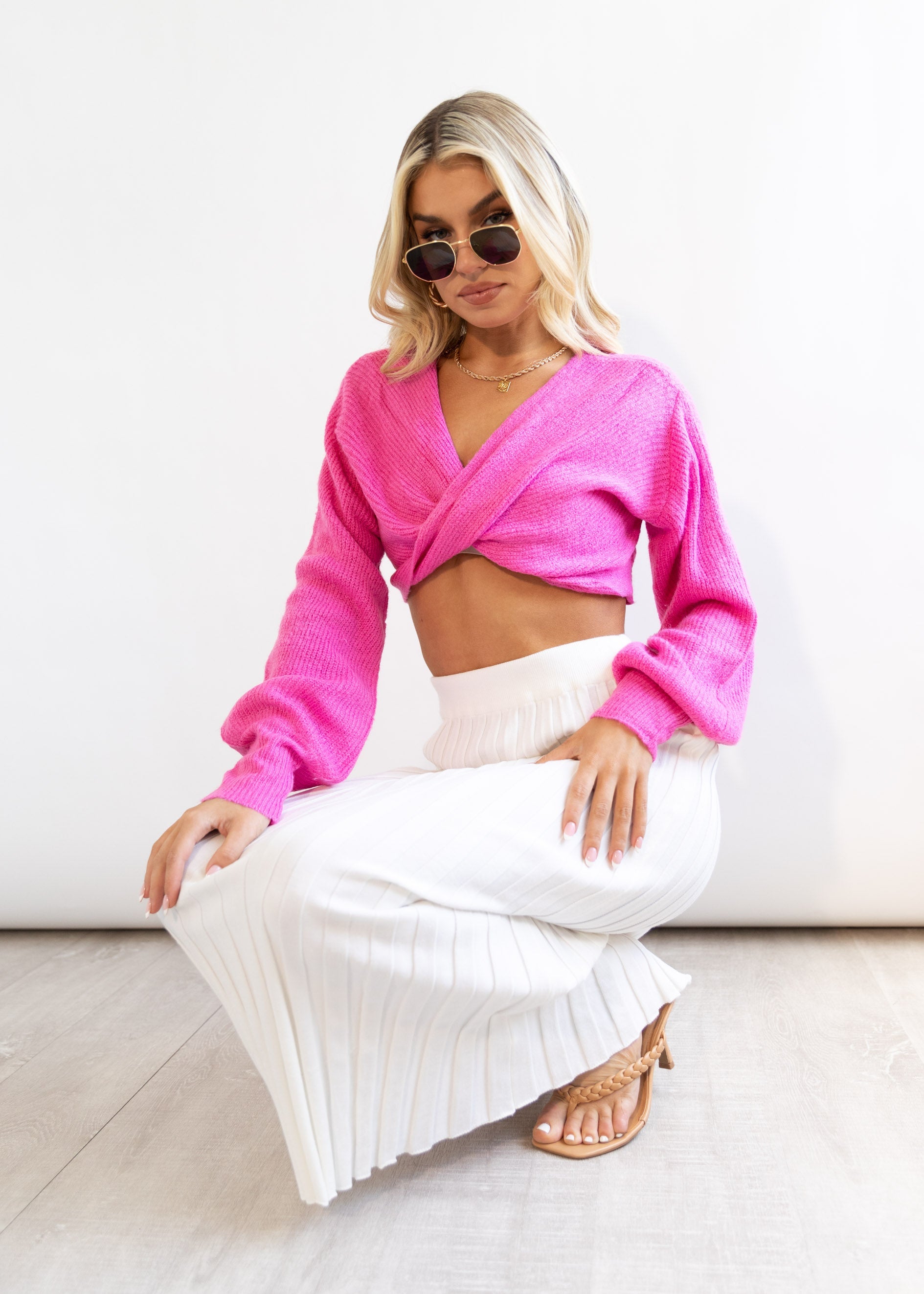 Kesor Cropped Sweater - Hot Pink