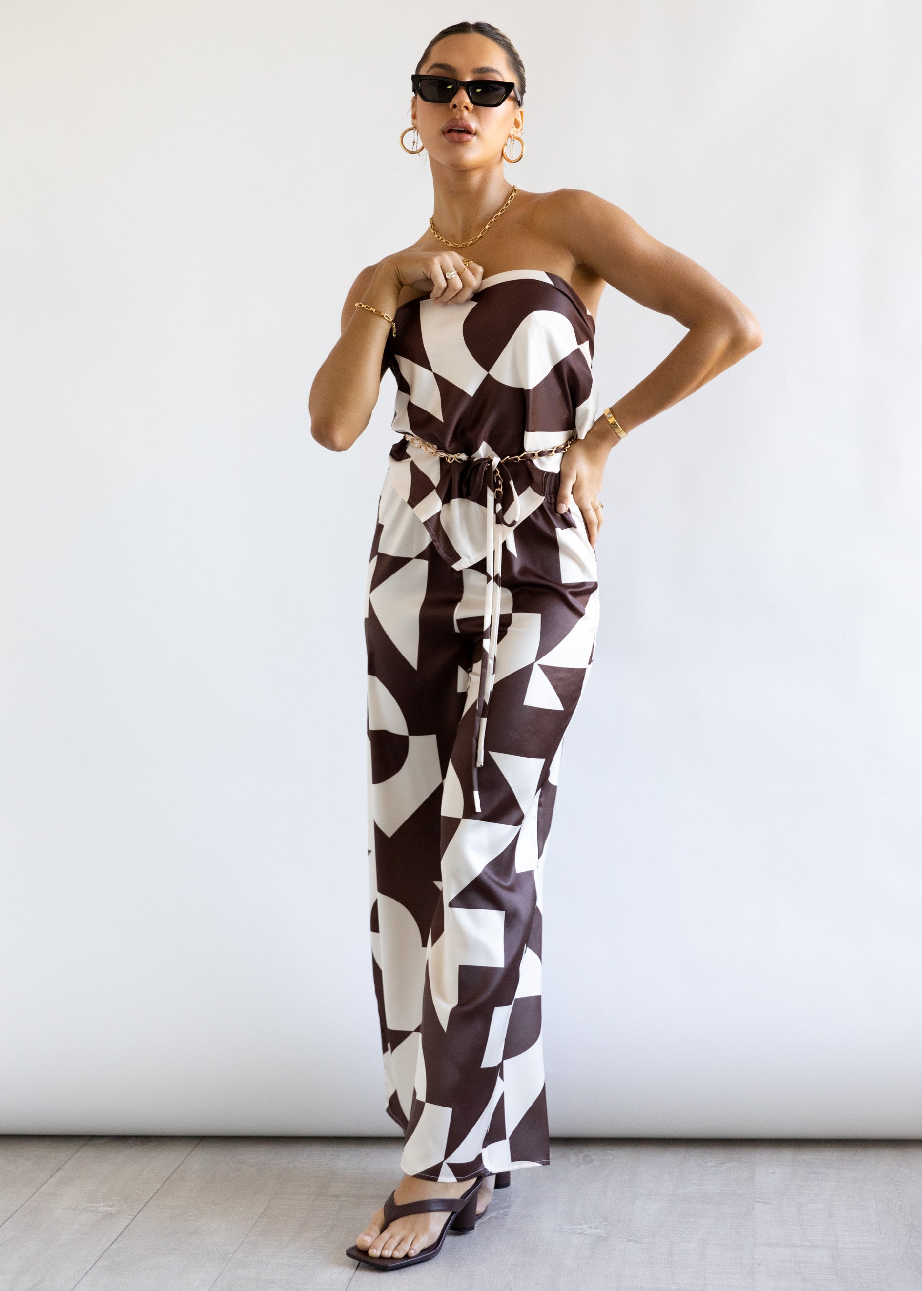 Hendon Strapless Top - Chocolate Geo