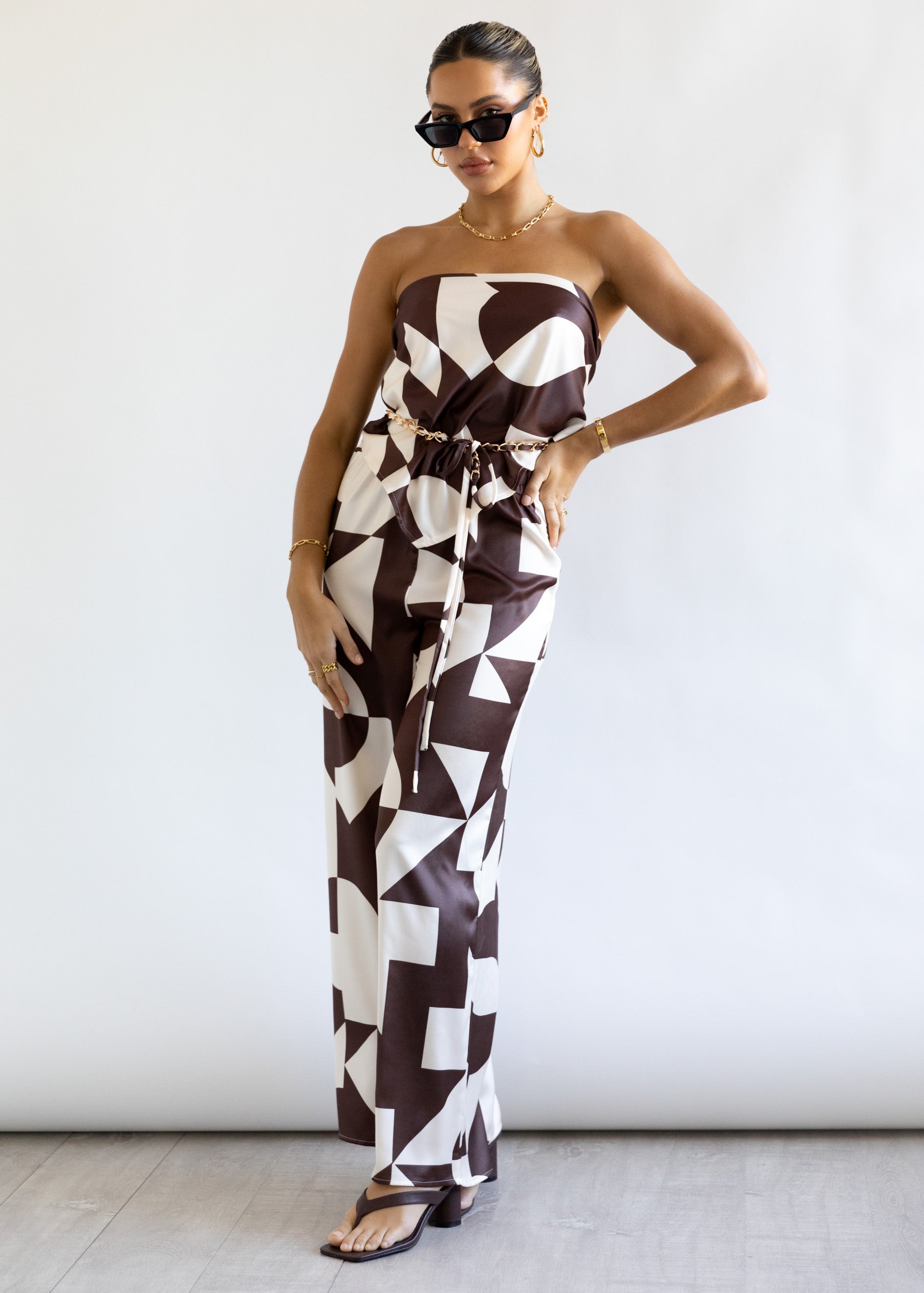 Hendon Strapless Top - Chocolate Geo