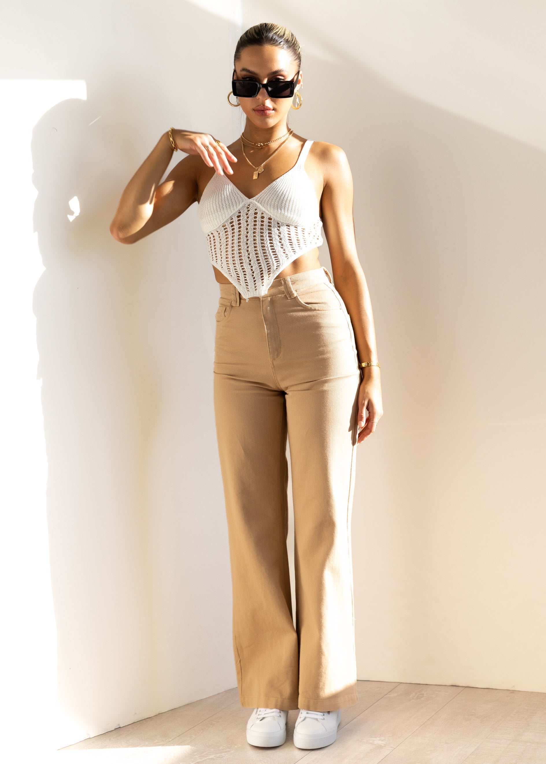 Texah Wide Leg Jeans - Beige