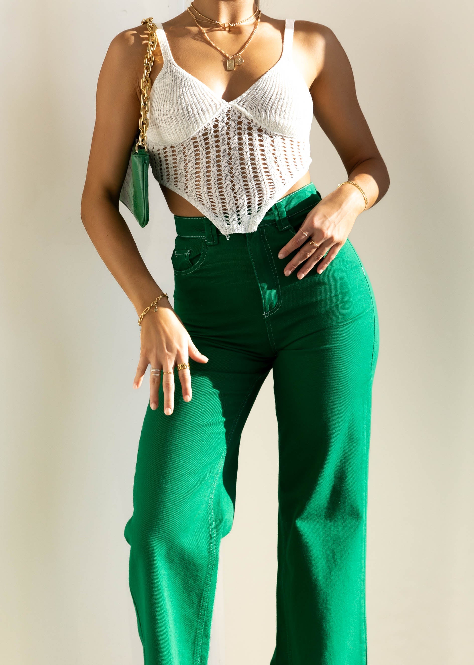 Texah Wide Leg Jeans - Green