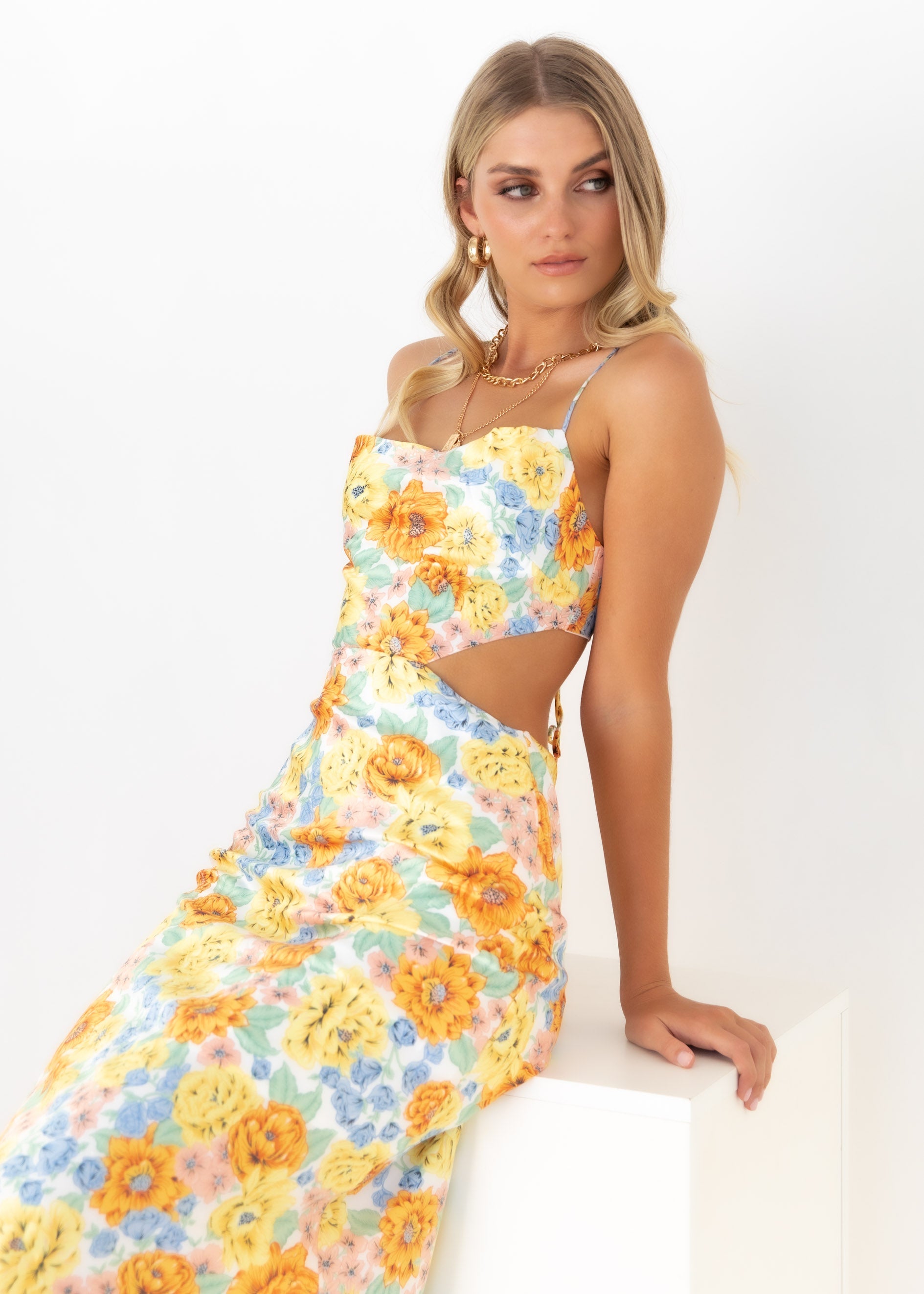 True Beauty Midi Dress - Yellow Floral