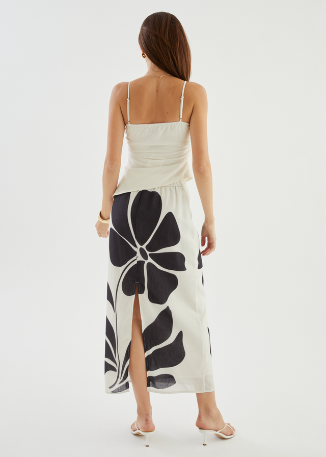 Elodie Midi Skirt - Noir Fleur