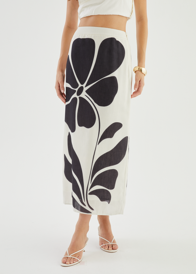 Elodie Midi Skirt - Noir Fleur