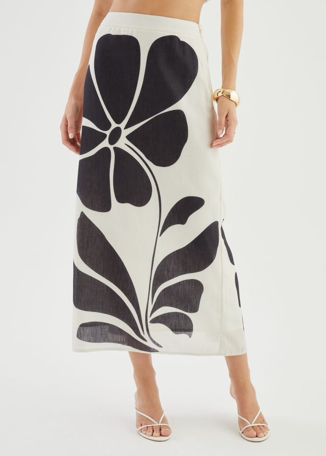 Elodie Midi Skirt - Noir Fleur