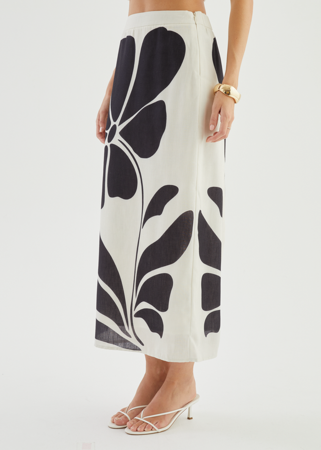 Elodie Midi Skirt - Noir Fleur