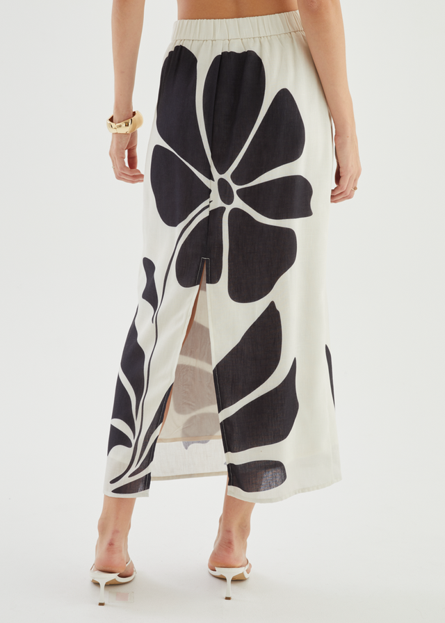 Elodie Midi Skirt - Noir Fleur