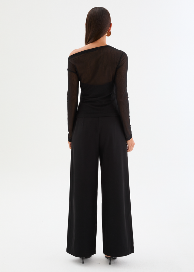 Kaliah Drop Shoulder Mesh Top - Black