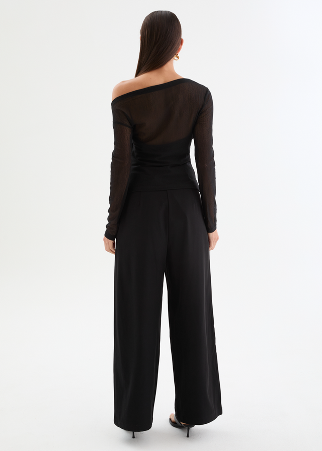 Kaliah Drop Shoulder Mesh Top - Black