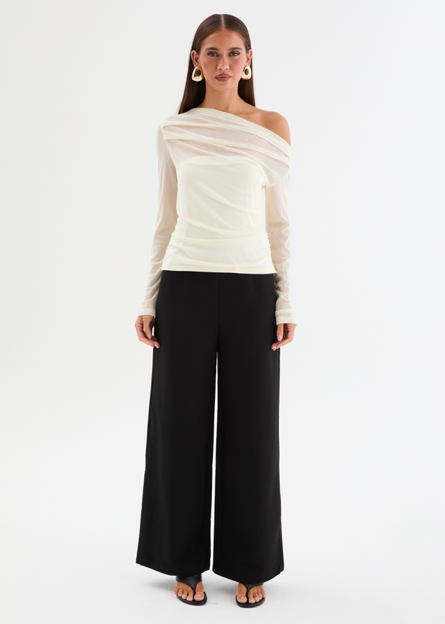 Kaliah Drop Shoulder Mesh Top - Ivory