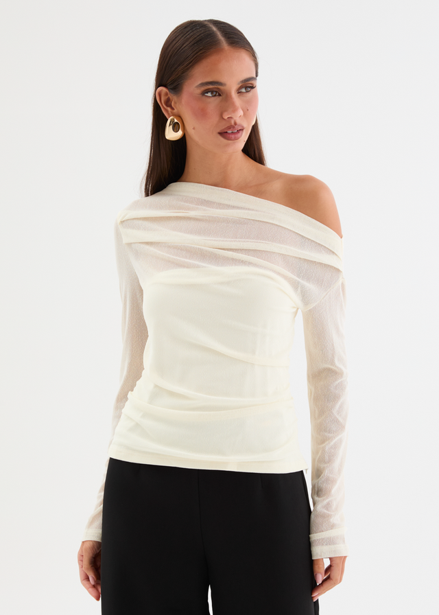 Kaliah Drop Shoulder Mesh Top - Ivory