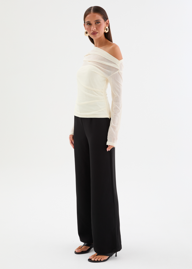 Kaliah Drop Shoulder Mesh Top - Ivory