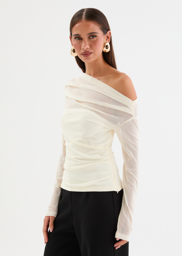 Kaliah Drop Shoulder Mesh Top - Ivory