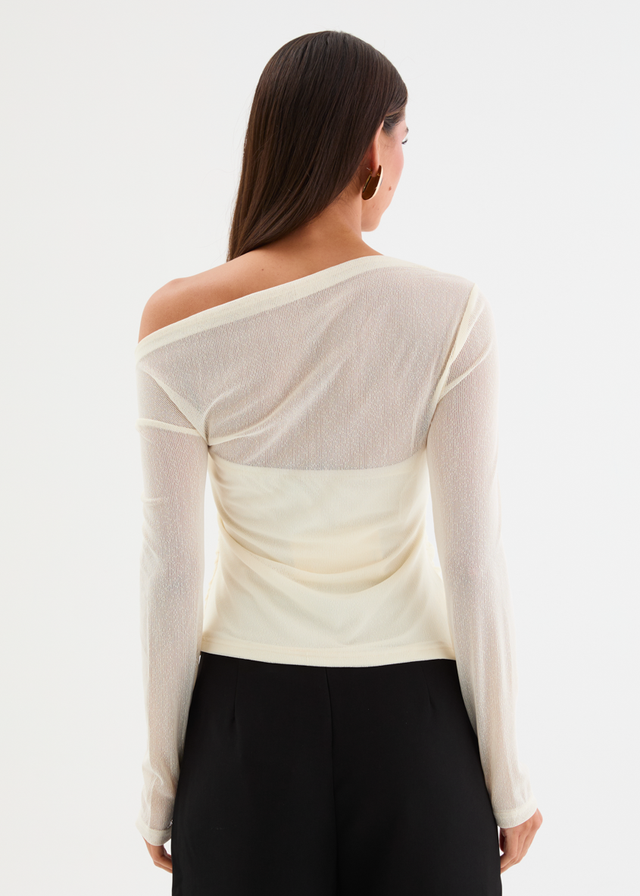 Kaliah Drop Shoulder Mesh Top - Ivory