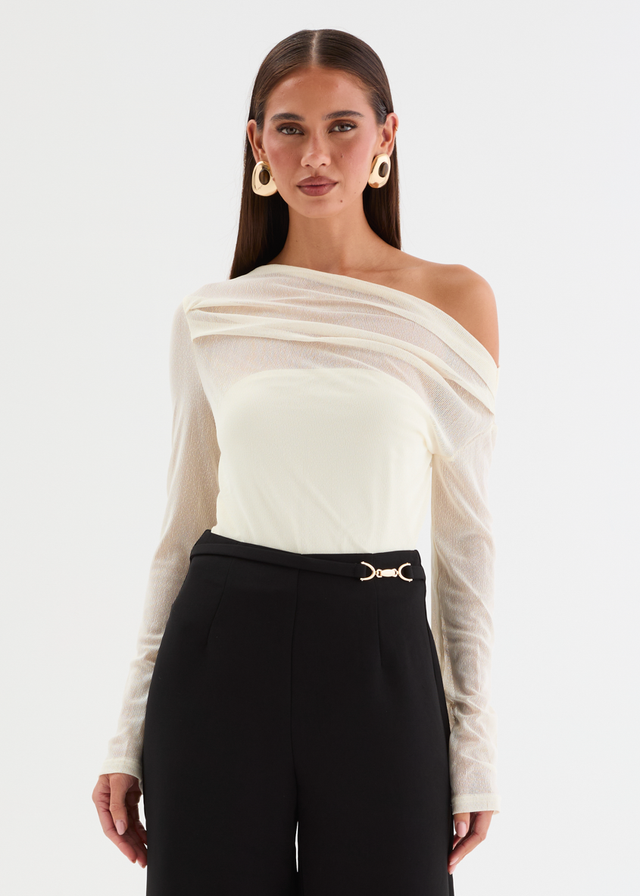 Kaliah Drop Shoulder Mesh Top - Ivory