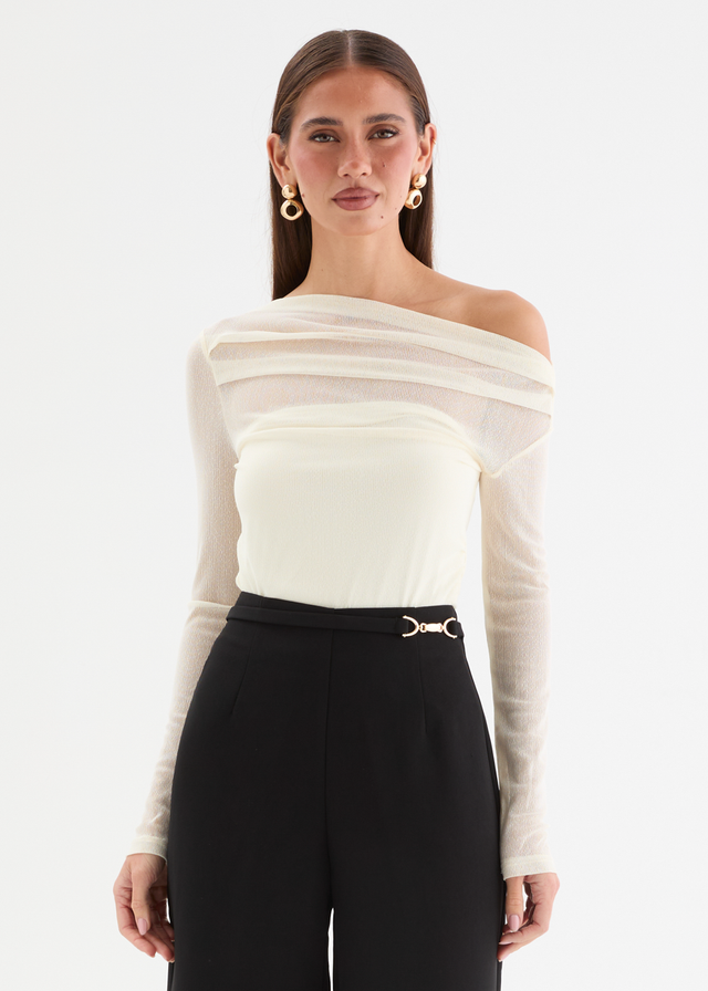 Kaliah Drop Shoulder Mesh Top - Ivory