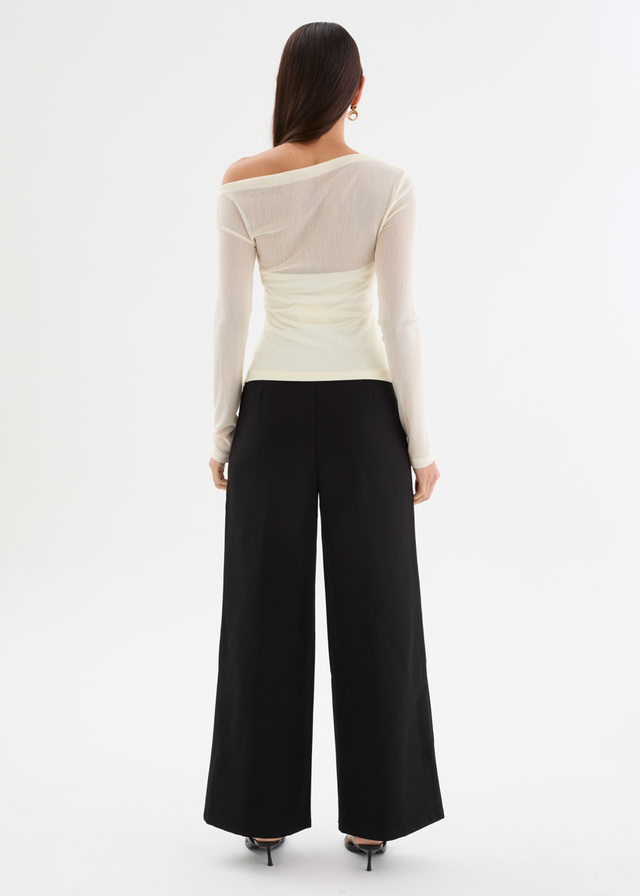 Kaliah Drop Shoulder Mesh Top - Ivory