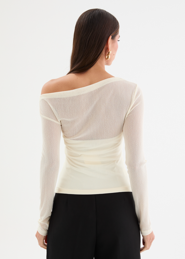 Kaliah Drop Shoulder Mesh Top - Ivory