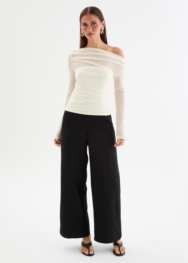 Kaliah Drop Shoulder Mesh Top - Ivory
