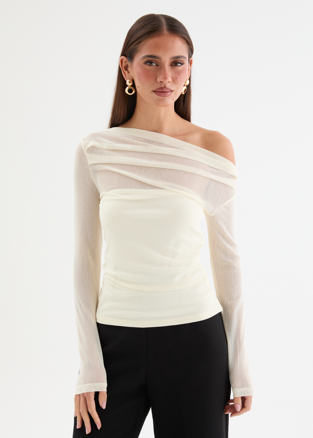 Kaliah Drop Shoulder Mesh Top - Ivory