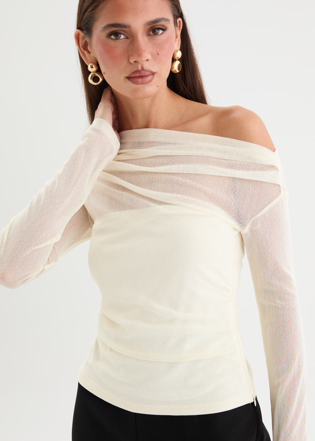 Kaliah Drop Shoulder Mesh Top - Ivory