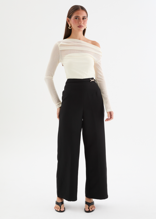 Kaliah Drop Shoulder Mesh Top - Ivory