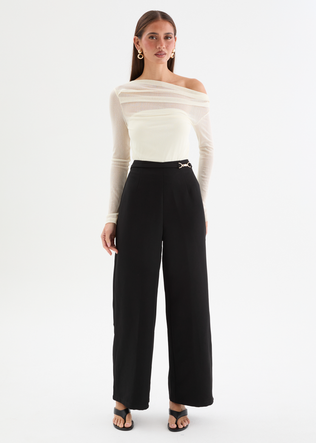 Kaliah Drop Shoulder Mesh Top - Ivory