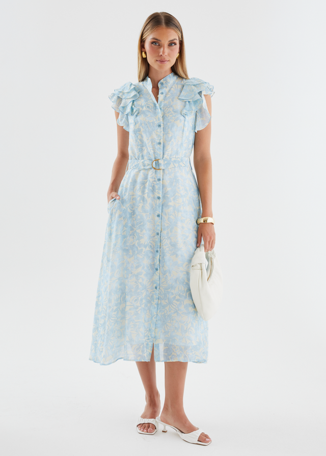 Cassia Midi Dress - Sky Blue Floral